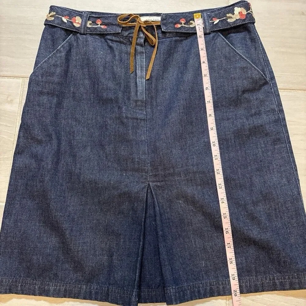Vintage Ann Taylor Belter Denim Skirt Countrycore Boho Embroidered belt Size 6